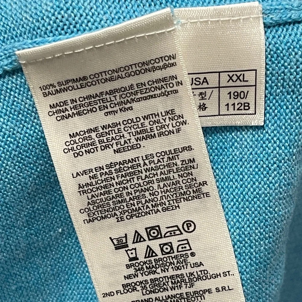 Brooks Brothers Turquoise Blue V-Neck Long Sleeve 100% Supima Cotton Sweater XXL